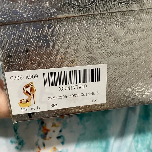 Gold Strappy High Heel Sandals - Picture 7 of 7